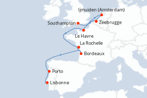 Carte itinéraire croisière  - 11 jours au départ de Southampton - Atlantique
