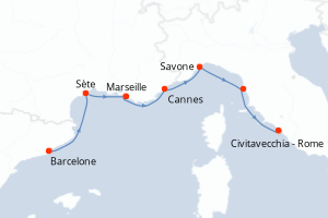 Carte itinéraire croisière  - 7 jours au départ de Barcelone - Méditerranée
