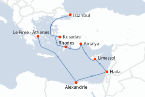 Carte itinéraire croisière - 12 jours au départ de Le Piree - Athenes - Méditerranée