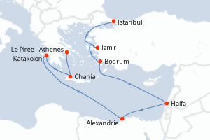Carte itinéraire croisière - 14 jours au départ de Istanbul - Méditerranée