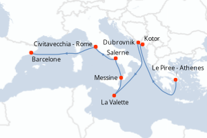 Carte itinéraire croisière  - 10 jours au départ de Le Piree - Athenes - Méditerranée