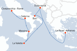 Carte itinéraire croisière  - 9 jours au départ de Civitavecchia - Rome - Méditerranée