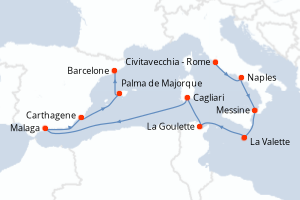 Carte itinéraire croisière  - 10 jours au départ de Civitavecchia - Rome - Méditerranée