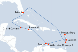 Carte itinéraire croisière  - 13 jours au départ de Miami - Caraïbes Bahamas
