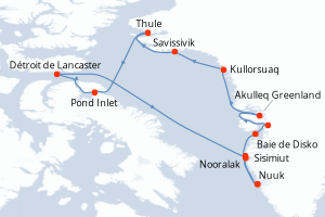 Carte itinéraire croisière - 16 jours au départ de Nuuk - Gröenland