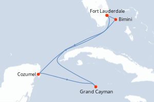 Carte itinéraire croisière - 7 jours au départ de Fort Lauderdale - Caraïbes Bahamas