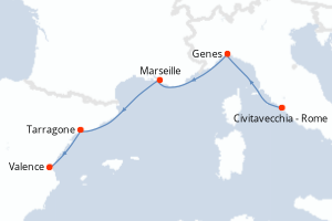 Carte itinéraire croisière - 4 jours au départ de Civitavecchia - Rome - Méditerranée