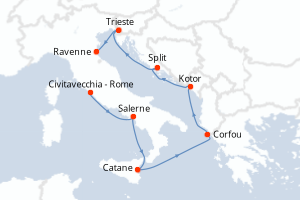 Carte itinéraire croisière - 7 jours au départ de Civitavecchia - Rome - Méditerranée