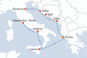 Carte itinéraire croisière - 7 jours au départ de Civitavecchia - Rome - Méditerranée