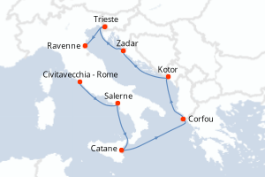 Carte itinéraire croisière - 7 jours au départ de Civitavecchia - Rome - Méditerranée