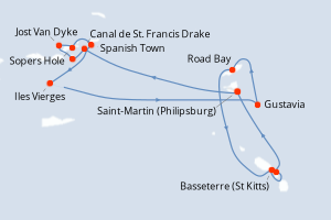 Carte itinéraire croisière - 7 jours au départ de Saint-Martin (Philipsburg) - Caraïbes Bahamas