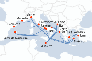 Carte itinéraire croisière - 10 jours au départ de Barcelone - Méditerranée