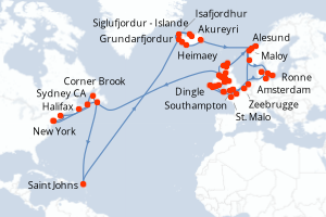 Carte itinéraire croisière - 67 jours au départ de New York - Tour du Monde