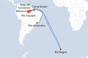 Carte itinéraire croisière - 13 jours au départ de Rio de Janeiro - Brésil