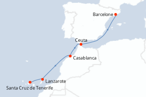 Carte itinéraire croisière - 7 jours au départ de Barcelone - Iles Canaries