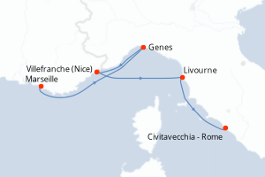 Carte itinéraire croisière - 4 jours au départ de Marseille - Méditerranée