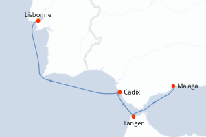 Carte itinéraire croisière - 4 jours au départ de Lisbonne - Méditerranée