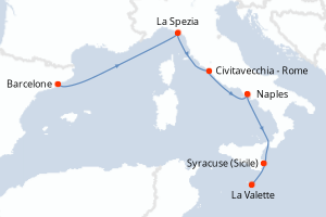 Carte itinéraire croisière - 6 jours au départ de Barcelone - Méditerranée