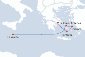 Carte itinéraire croisière - 5 jours au départ de La Valette - Méditerranée