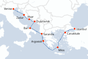 Carte itinéraire croisière - 9 jours au départ de Venise - Méditerranée