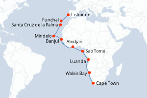Carte itinéraire croisière - 21 jours au départ de Cape Town - Atlantique