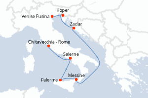 Carte itinéraire croisière  - 7 jours au départ de Civitavecchia - Rome - Méditerranée