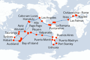 Carte itinéraire croisière  - 99 jours au départ de Buenos Aires - Transatlantique