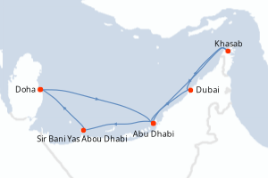 Carte itinéraire croisière - 7 jours au départ de Doha - Mer Rouge Océan Indien