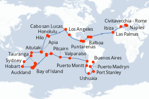 Carte itinéraire croisière  - 99 jours au départ de Buenos Aires - Transatlantique