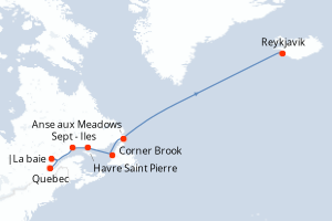 Carte itinéraire croisière  - 10 jours au départ de Quebec - Europe du Nord