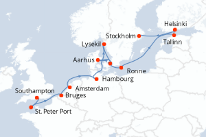 Carte itinéraire croisière  - 15 jours au départ de Southampton - Europe du Nord