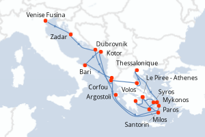 Carte itinéraire croisière  - 21 jours au départ de Venise Fusina - Méditerranée