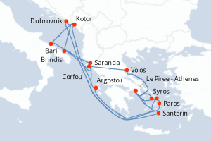 Carte itinéraire croisière  - 20 jours au départ de Le Piree - Athenes - Méditerranée