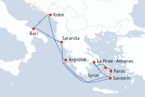 Carte itinéraire croisière - 10 jours au départ de Le Piree - Athenes - Méditerranée