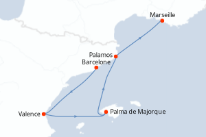 Carte itinéraire croisière - 5 jours au départ de Barcelone - Méditerranée