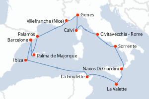 Carte itinéraire croisière  - 14 jours au départ de Barcelone - Méditerranée