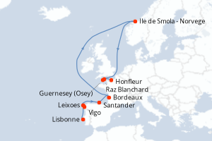 Carte itinéraire croisière - 10 jours au départ de Lisbonne - Atlantique