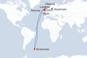Carte itinéraire croisière - 7 jours au départ de Glasgow - Europe du Nord