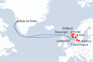 Carte itinéraire croisière - 8 jours au départ de Oslo - Europe du Nord