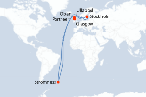 Carte itinéraire croisière - 7 jours au départ de Glasgow - Europe du Nord