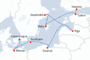 Carte itinéraire croisière - 12 jours au départ de Helsinki - Europe du Nord