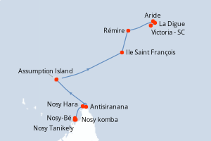Carte itinéraire croisière  - 10 jours au départ de Nosy-Bé - Seychelles