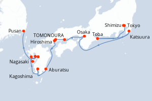 Carte itinéraire croisière - 12 jours au départ de Tokyo - Asie