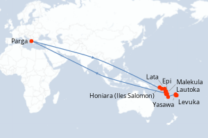Carte itinéraire croisière - 13 jours au départ de Lautoka - Asie