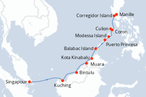 Carte itinéraire croisière - 12 jours au départ de Manille - Asie