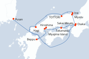 Carte itinéraire croisière - 8 jours au départ de Osaka - Asie