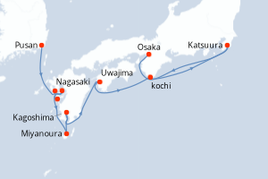 Carte itinéraire croisière - 8 jours au départ de Pusan - Asie
