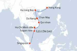 Carte itinéraire croisière - 13 jours au départ de Singapour - Asie