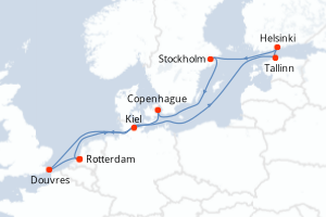 Carte itinéraire croisière - 13 jours au départ de Rotterdam - Europe du Nord