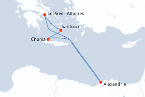 Carte itinéraire croisière - 7 jours au départ de Le Piree - Athenes - Méditerranée